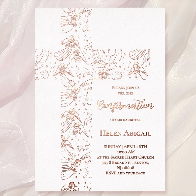 Invitation En Aluminium modèle d'anges en or rose Confirmation (Créateur téléchargé)