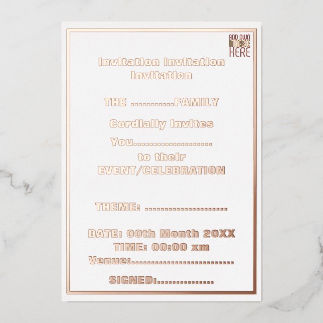 INVITATION EN ALUMINIUM MODELE DE TEXTE D'IMAGE BLANC SIMPLE ÉDITABLE MODE (Recto)