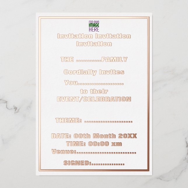 INVITATION EN ALUMINIUM MODELE DE TEXTE D'IMAGE BLANC SIMPLE ÉDITABLE MODE (Recto)