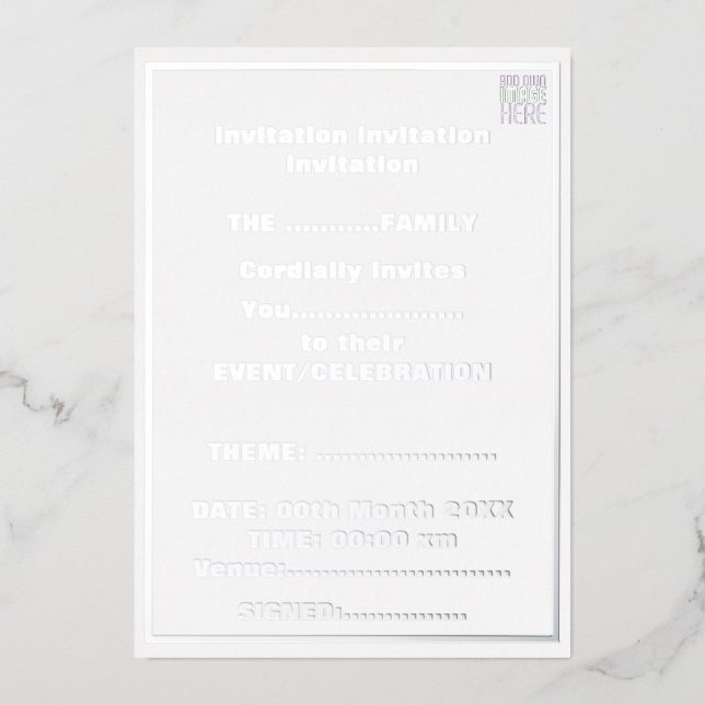 INVITATION EN ALUMINIUM MODÈLE DE TEXTE D'IMAGE BLANCHE SIMPLE MODERNE (Recto)