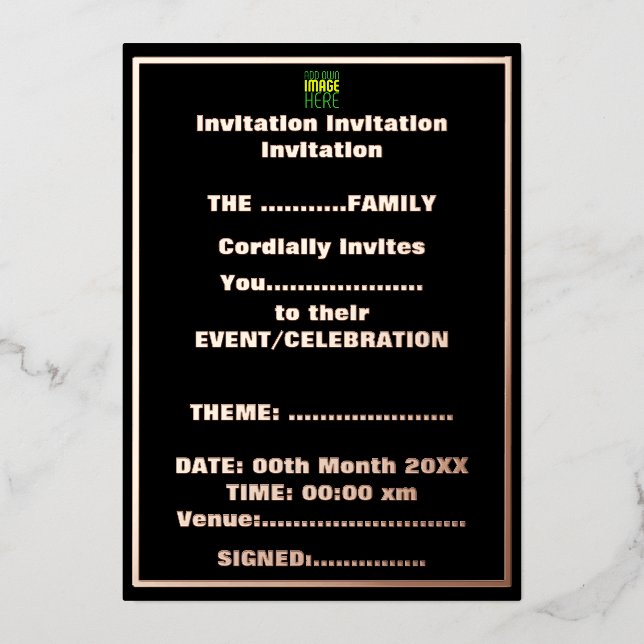 INVITATION EN ALUMINIUM MODÈLE DE TEXTE D'IMAGE NOIRE SIMPLE ET MODERNE (Recto)