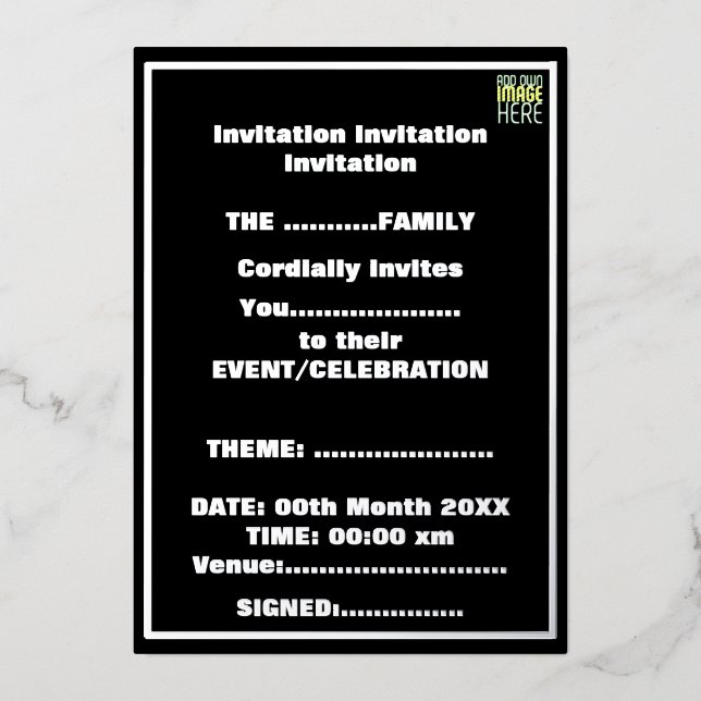 INVITATION EN ALUMINIUM MODELE DE TEXTE D'IMAGE NOIRE SIMPLE ET MODIFIABLE (Recto)
