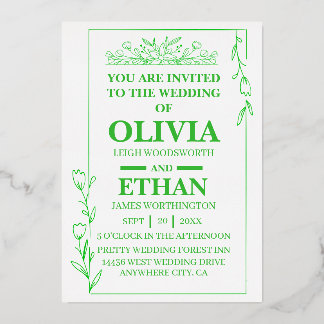 Invitation En Aluminium Modèle d'invitation de mariage floral vert élégant
