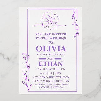 Invitation En Aluminium Modèle d'invitation de mariage floral violet éléga