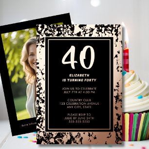 Invitation En Aluminium Modèle personnalisé avec photo dorée sur fond noir
