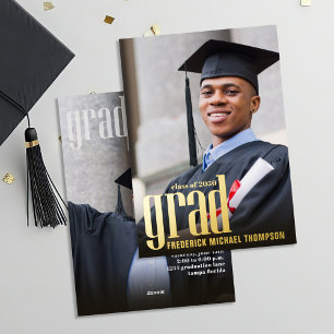 Invitation En Aluminium Modèle photo de graduation Gold Modern Grad