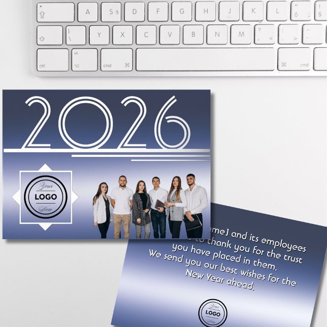 Invitation En Aluminium Modern 2026 New Year Logo Photo Greeting Card (Créateur téléchargé)