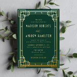 Invitation En Aluminium Modern Art Deco Wedding Green and Gold<br><div class="desc">Modern art deco wedding invitations featuring your wedding details framed by a gold foil art deco frame with a green background. Designed to coordinate with our Modern Art Deco wedding collection.</div>