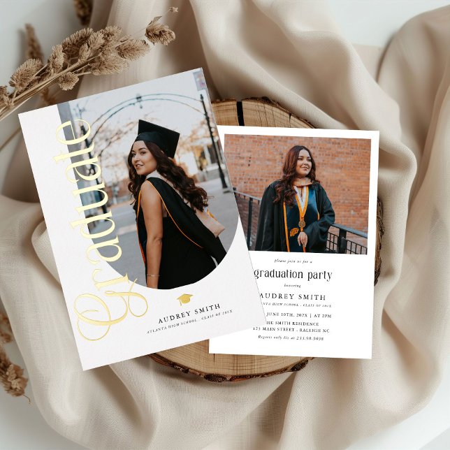 Invitation En Aluminium Modern Boho Arch 2 Photos Graduation (Modern Photo graduation invitation)