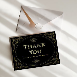 Invitation En Aluminium Modern Deco Élégant Remerciement Noir et Or