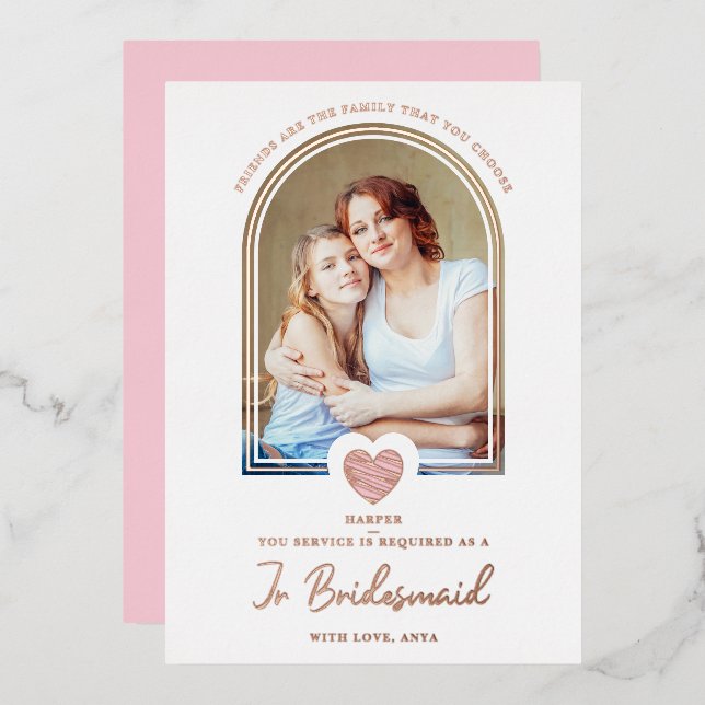 Invitation En Aluminium Modern Fancy Jr Bridesmaid Pink Heart Photo (Recto/Verso)