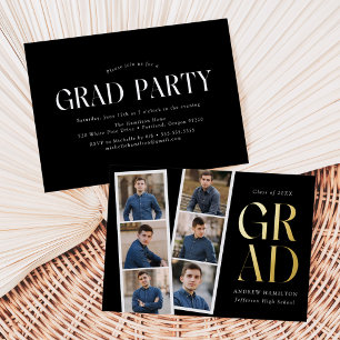 Invitation En Aluminium Modern Filmstrip Black 6 Photo Graduation Party