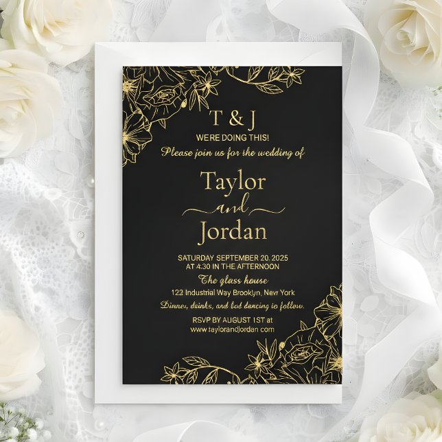Invitation En Aluminium Modern Full Photo Wedding Floral Border (Créateur téléchargé)