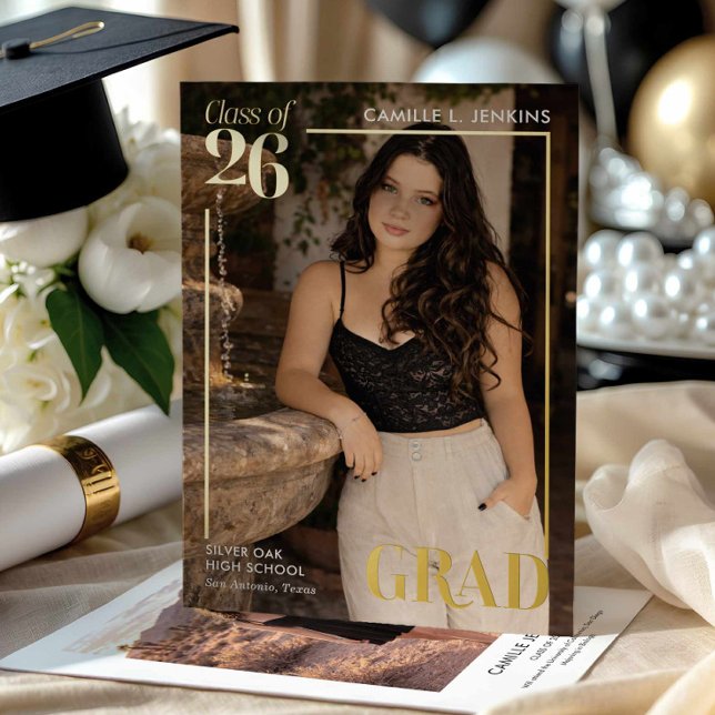 Invitation En Aluminium Modern Gold Foil Graduation Photo Announcement (Gold Foil Grad Photo Announcement Card)