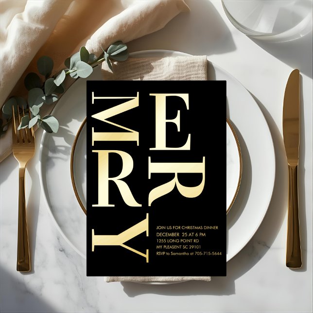 Invitation En Aluminium Modern Gold Foil “MERRY” Christmas Party (Créateur téléchargé)