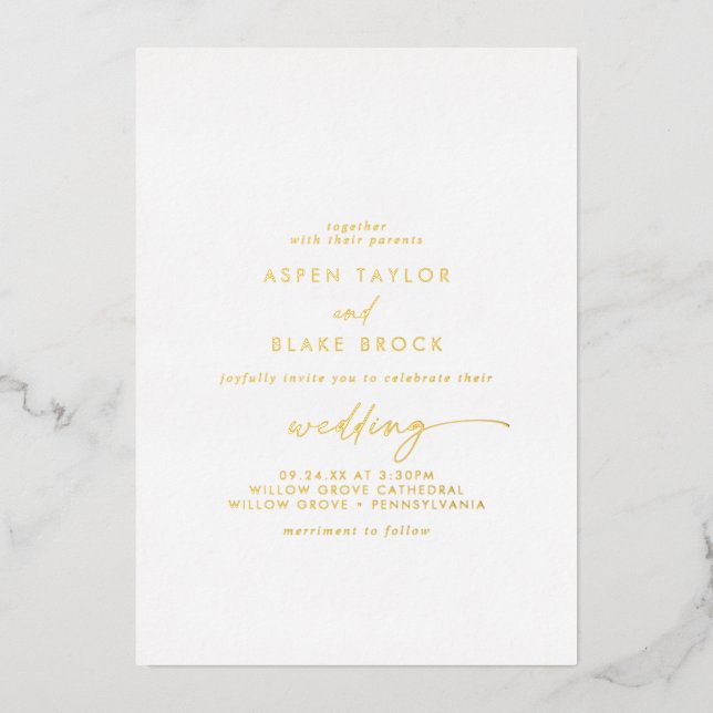 Invitation En Aluminium Modern Gold Foil Script Couple & Parents Wedding (Recto)