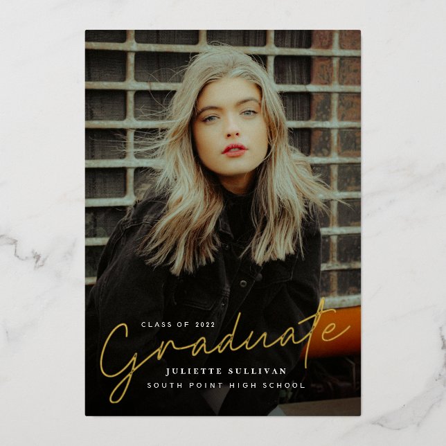 Invitation En Aluminium Modern Gold Script Graduate Photo Graduation Party (Recto)