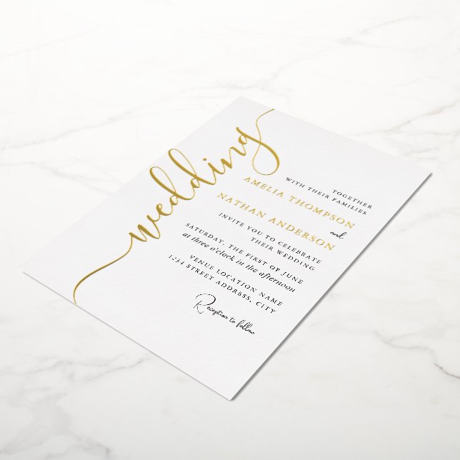 Invitation En Aluminium Modern Gold Script Wedding  (Rotation)