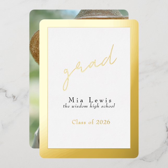 Invitation En Aluminium Modern Gold Typography Grad Photo (Recto/Verso)