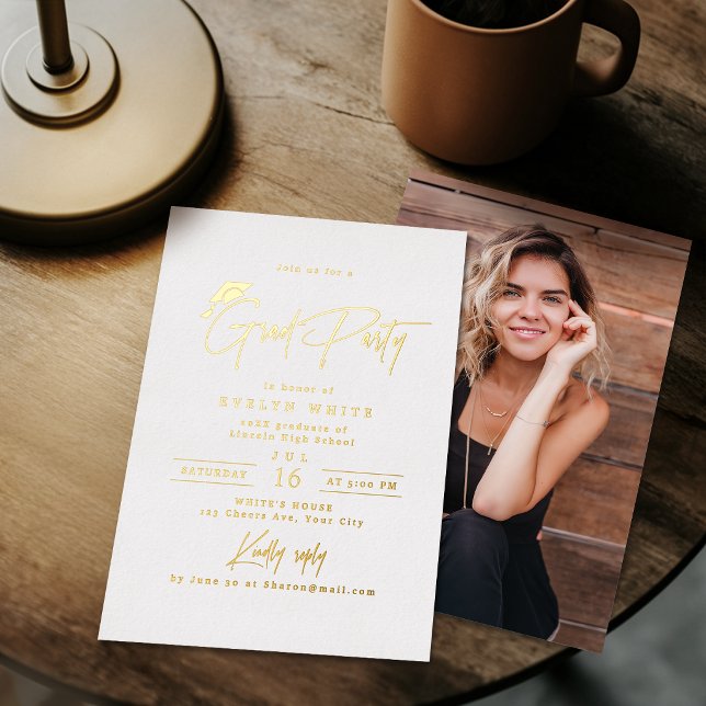 Invitation En Aluminium Modern Grad Cap Signature Script Simple Graduation (Modern Grad Cap Signature Script Simple Graduation Foil Invitation)