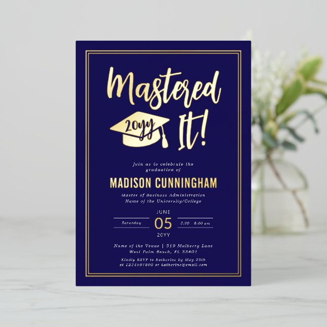 Invitation En Aluminium Modern Mastered It Master's Degree Graduation  (Debout devant)