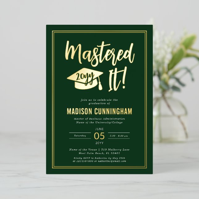 Invitation En Aluminium Modern Mastered It Master's Degree Graduation  (Debout devant)