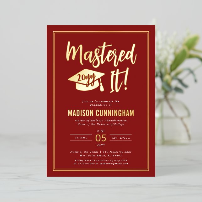 Invitation En Aluminium Modern Mastered It Master's Degree Graduation  (Debout devant)