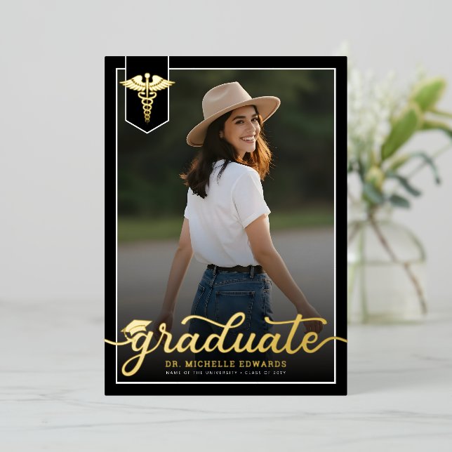 Invitation En Aluminium Modern Medical School Graduate Photo Graduation (Debout devant)