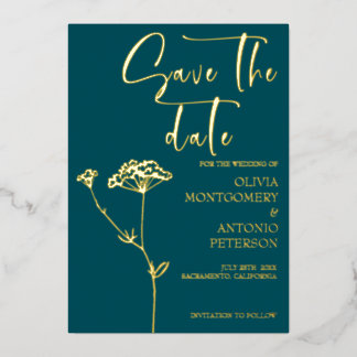 Invitation En Aluminium Modern Minimalist Floral Teal Save the date