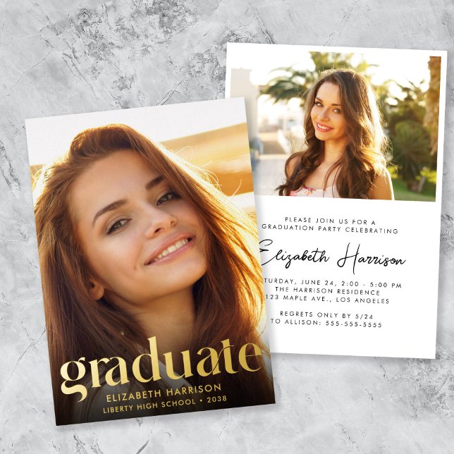 Invitation En Aluminium Modern Photo Graduation Party (Modern Photo Graduation Party Foil Invitation)