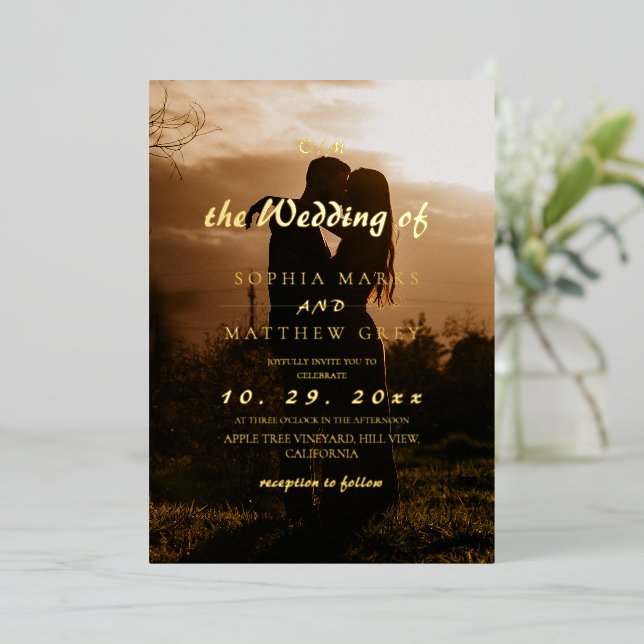 Invitation En Aluminium Modern Photo Overlay Wedding (Debout devant)
