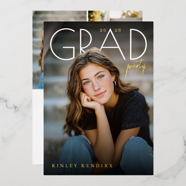 Invitation En Aluminium Modern PhotoPop Graduation Party (Recto/Verso)