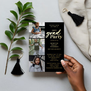 Invitation En Aluminium Modern Pink Now & then 3 Photo Graduation Party