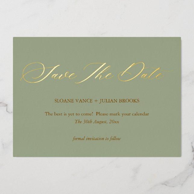 Invitation En Aluminium Modern Sage Green Typographic Save The Date (Recto)