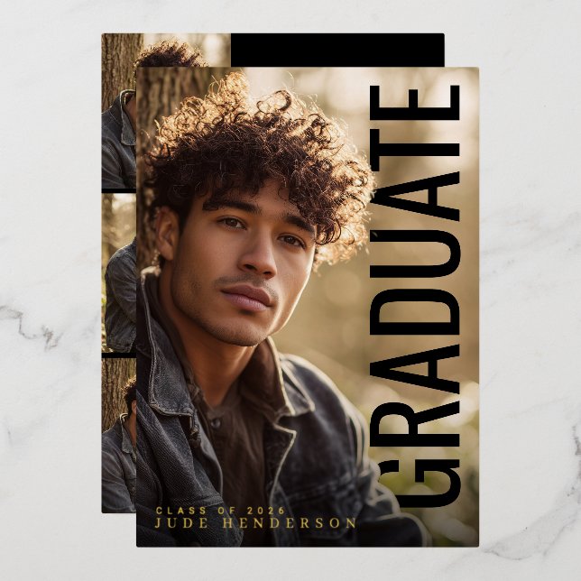 Invitation En Aluminium Modern Vertical PhotoPop Graduation Party (Recto/Verso)