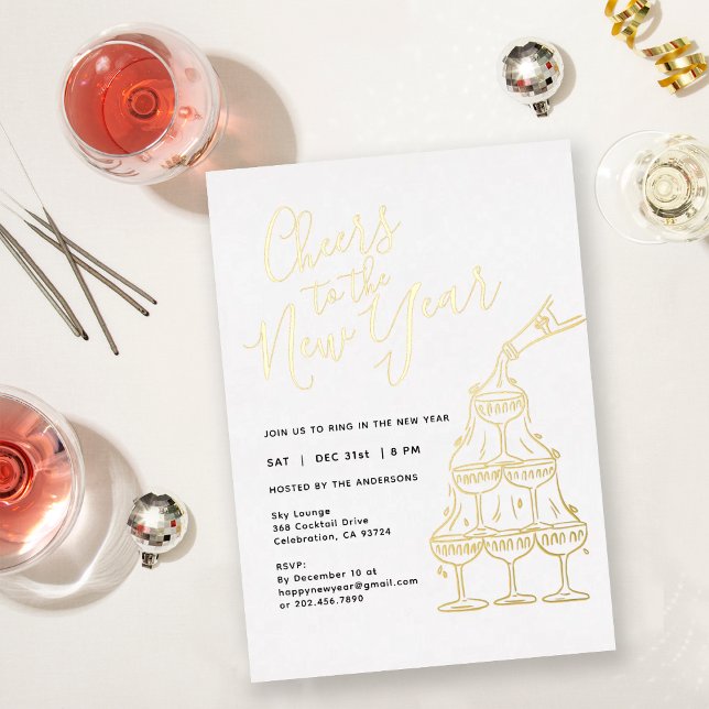 Invitation En Aluminium Modern White Cheers to the New Year Party  (Créateur téléchargé)
