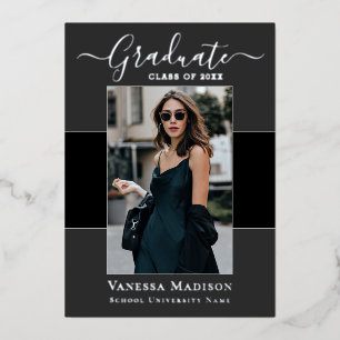 Invitation En Aluminium Moderne   1 Photo de Foil Graduation Announcement