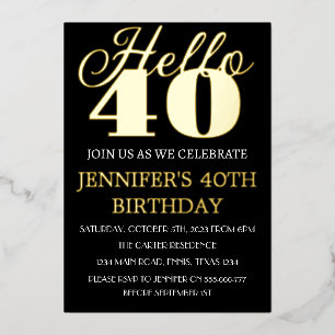 Invitation En Aluminium Moderne 40e anniversaire Black Gold Foil QR Code Q