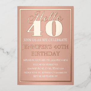 Invitation En Aluminium Moderne 40e anniversaire Rose Gold Foil QR Code Gl