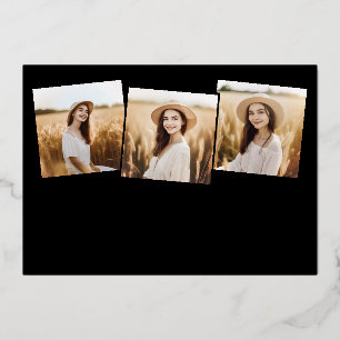 Invitation En Aluminium Moderne 4 Photo Graduation Collage Noir Et Or