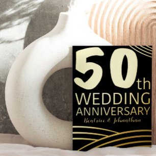 Invitation En Aluminium Moderne 50e anniversaire de mariage noir et or