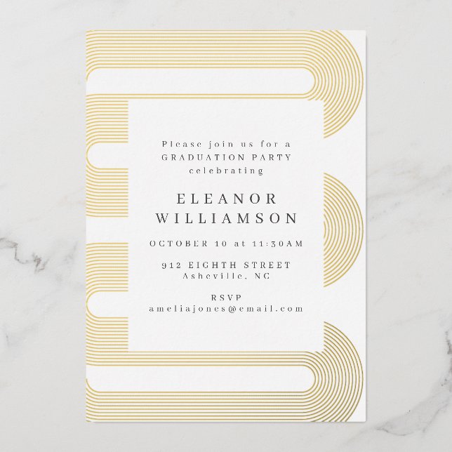 Invitation En Aluminium Moderne Abstrait Line Art Graduation Or (Recto)