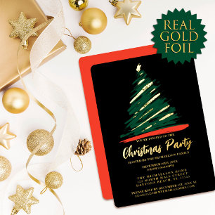 Invitation En Aluminium Moderne Abstrait Or Rouge Vert Arbre Noël