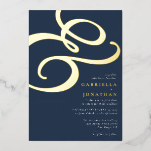 Invitation En Aluminium Moderne Ampersand Marine Blue Mariage Gold