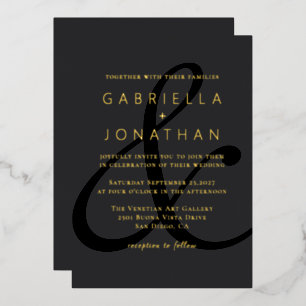Invitation En Aluminium Moderne Black Ampersand Mariage Gold