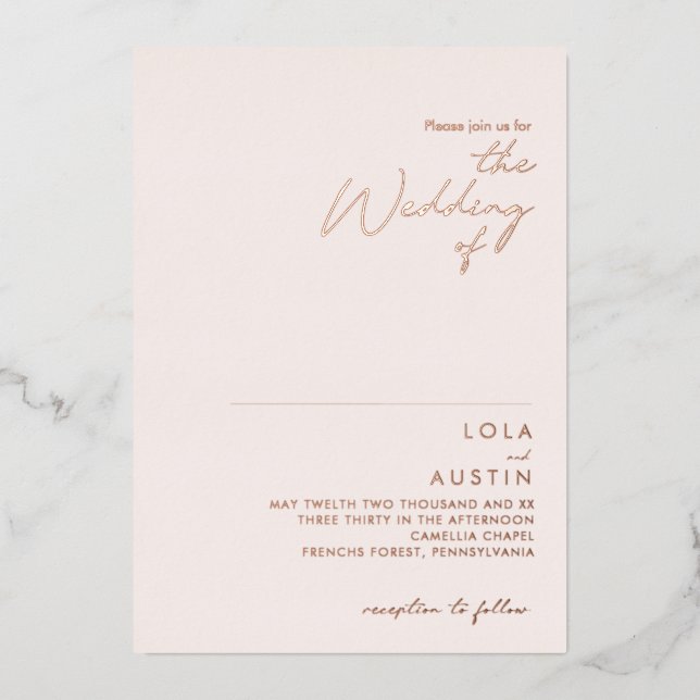 Invitation En Aluminium Moderne | Blush Et Or Rose Le Mariage Du Réel (Recto)