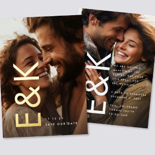 Invitation En Aluminium Moderne BOLD Or 2 Photo Monogramme Sauvegarder LA