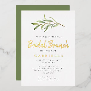Invitation En Aluminium Moderne Branche d'olive Bridal Brunch Or