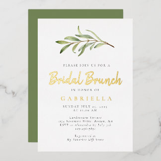 Invitation En Aluminium Moderne Branche d'olive Bridal Brunch Or