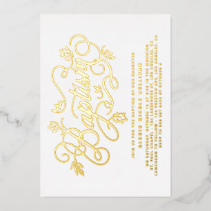 Invitation En Aluminium Moderne Calligraphie Feuillage Lettres Baptême